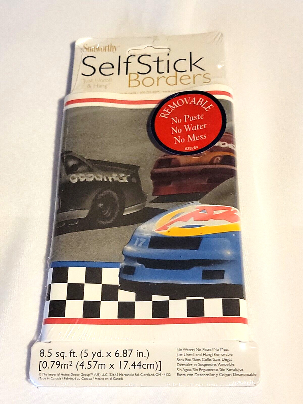 Sunworthy Self Strick Border Race Cars with Checker Flag 8.5 sq ft 5 yds x 6.78"
